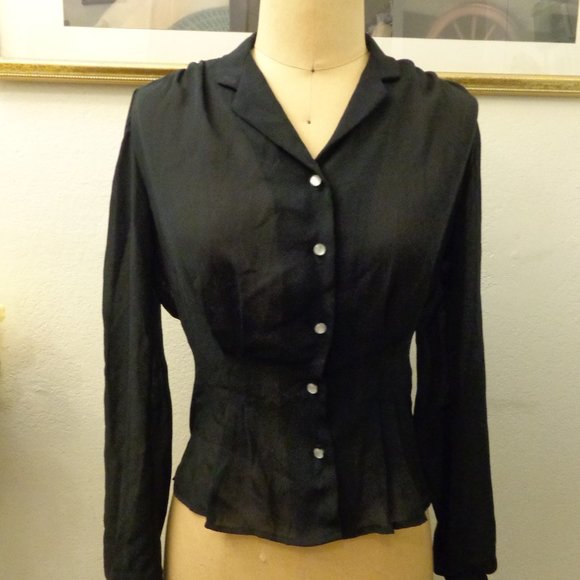 At Once Vintage Black Long Sleeve Button Down Blouse Top - Picture 6 of 7